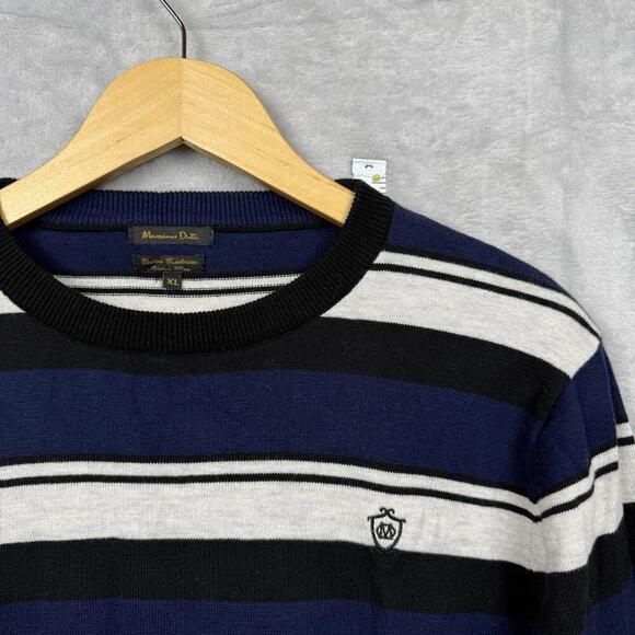 Massimo Dutti Striped Sweater Men’s XL Navy Black White 100% Cotton Logo Casual - Picture 3 of 6